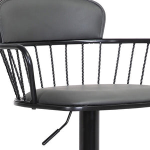 Homeroots Gray And Black Faux Leather With Metal Swivel Low Back Adjustable Height Bar Chair   534446