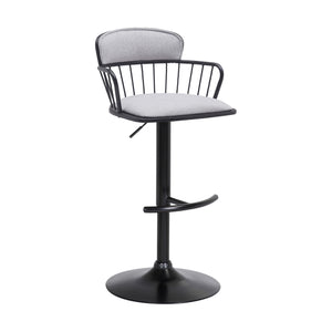 Homeroots Light Gray And Black Fabric With Metal Swivel Low Back Adjustable Height Bar Chair   534447