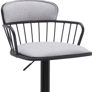 Homeroots Light Gray And Black Fabric With Metal Swivel Low Back Adjustable Height Bar Chair   534447