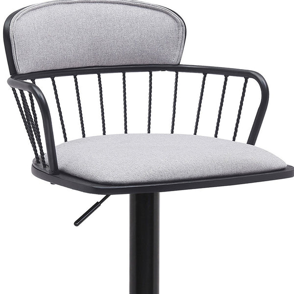 Homeroots Light Gray And Black Fabric With Metal Swivel Low Back Adjustable Height Bar Chair   534447