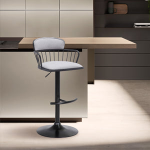 Homeroots Light Gray And Black Fabric With Metal Swivel Low Back Adjustable Height Bar Chair   534447