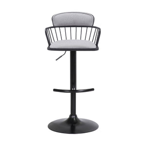 Homeroots Light Gray And Black Fabric With Metal Swivel Low Back Adjustable Height Bar Chair   534447