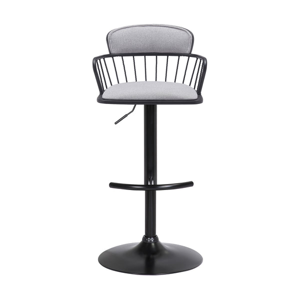 Homeroots Light Gray And Black Fabric With Metal Swivel Low Back Adjustable Height Bar Chair   534447