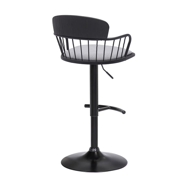 Homeroots Light Gray And Black Fabric With Metal Swivel Low Back Adjustable Height Bar Chair   534447