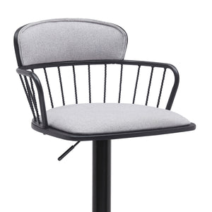 Homeroots Light Gray And Black Fabric With Metal Swivel Low Back Adjustable Height Bar Chair   534447