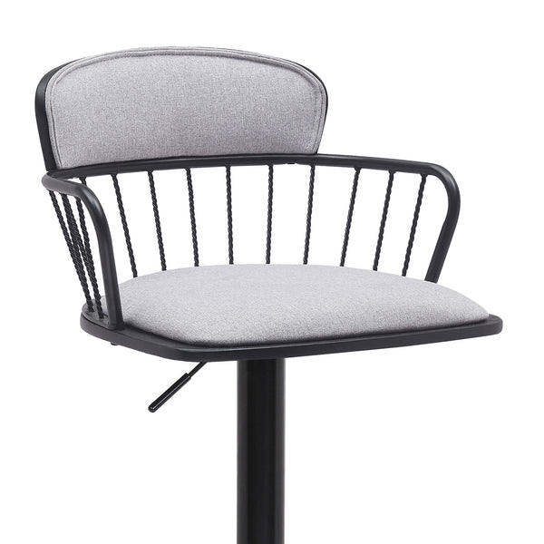 Homeroots Light Gray And Black Fabric With Metal Swivel Low Back Adjustable Height Bar Chair   534447