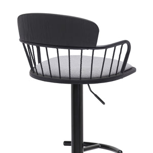 Homeroots Light Gray And Black Fabric With Metal Swivel Low Back Adjustable Height Bar Chair   534447