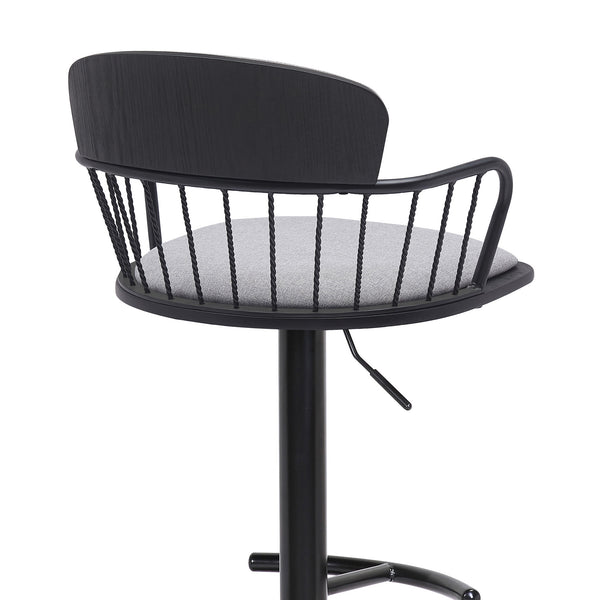 Homeroots Light Gray And Black Fabric With Metal Swivel Low Back Adjustable Height Bar Chair   534447