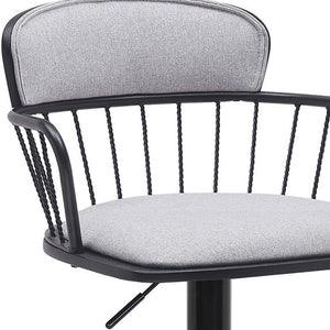 Homeroots Light Gray And Black Fabric With Metal Swivel Low Back Adjustable Height Bar Chair   534447