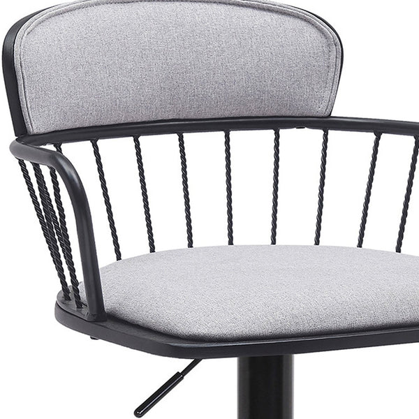Homeroots Light Gray And Black Fabric With Metal Swivel Low Back Adjustable Height Bar Chair   534447