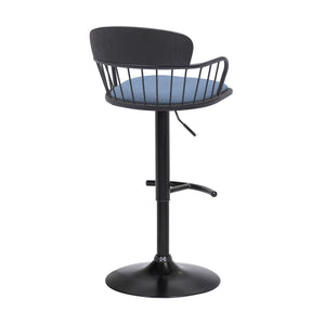 Homeroots Blue And Black Fabric With Metal Swivel Low Back Adjustable Height Bar Chair   534448