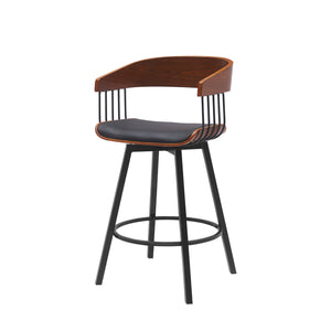 Homeroots 27" Black Faux Leather And Metal Swivel Low Back Counter Height Bar Chair   534449