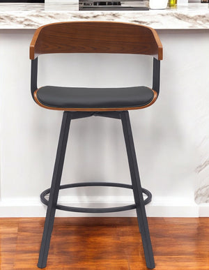 Homeroots 27" Black Faux Leather And Metal Swivel Low Back Counter Height Bar Chair   534449