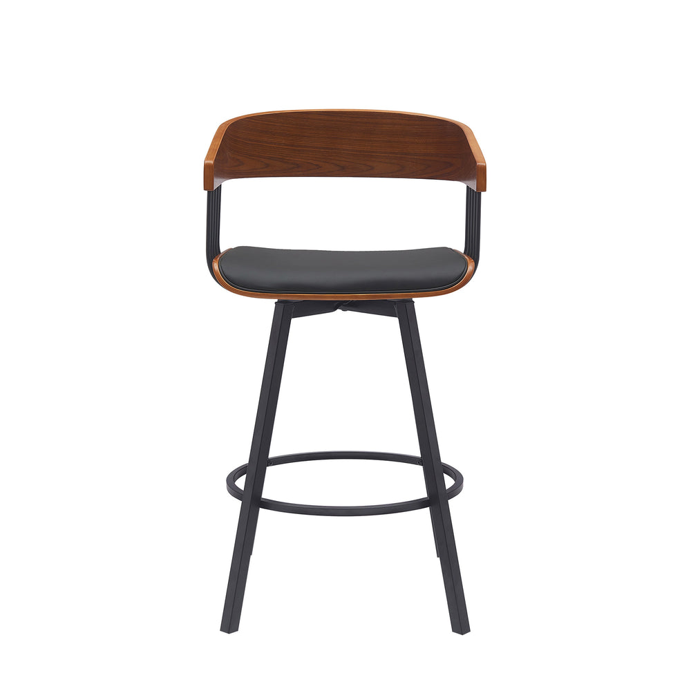 Homeroots 27" Black Faux Leather And Metal Swivel Low Back Counter Height Bar Chair   534449