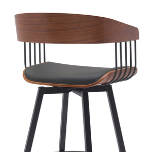 Homeroots 27" Black Faux Leather And Metal Swivel Low Back Counter Height Bar Chair   534449