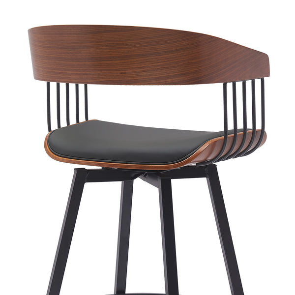 Homeroots 27" Black Faux Leather And Metal Swivel Low Back Counter Height Bar Chair   534449