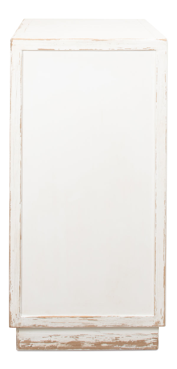 Sarreid Stefano Antique White Two Door Commode - Weathered Pine Wood Storage For Timeless Elegance White  53444