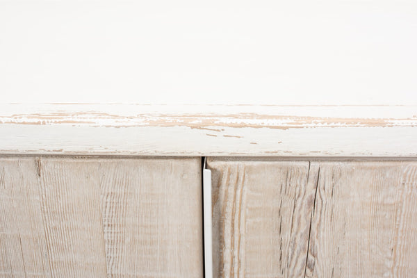 Sarreid Stefano Antique White Two Door Commode - Weathered Pine Wood Storage For Timeless Elegance White  53444