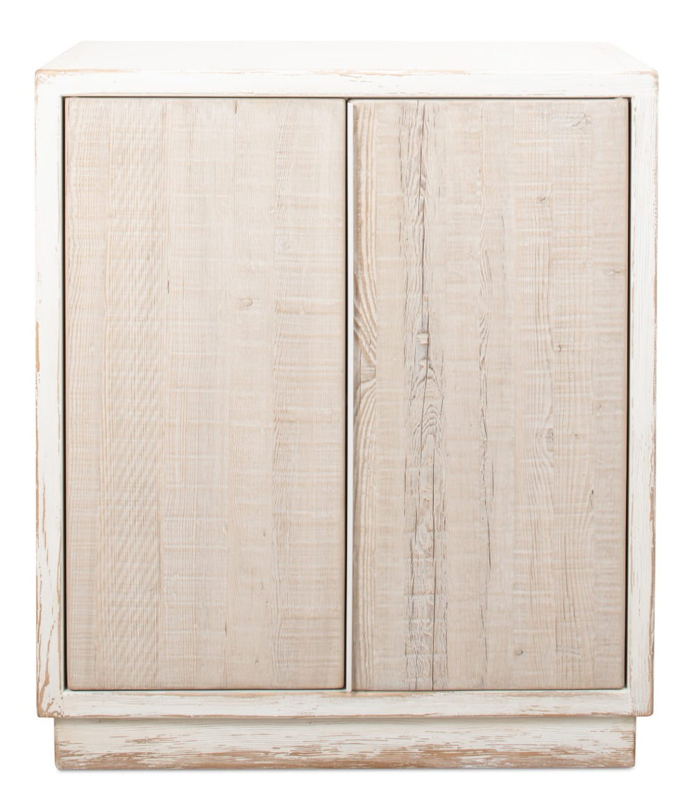 Sarreid Stefano Antique White Two Door Commode - Weathered Pine Wood Storage For Timeless Elegance White  53444