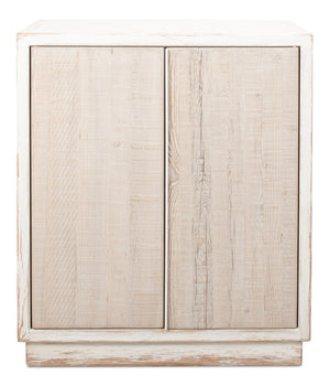 Sarreid Stefano Antique White Two Door Commode - Weathered Pine Wood Storage For Timeless Elegance White  53444