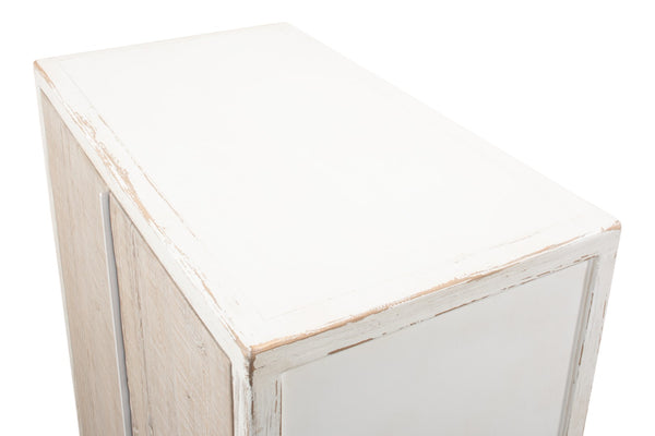 Sarreid Stefano Antique White Two Door Commode - Weathered Pine Wood Storage For Timeless Elegance White  53444