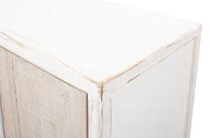 Sarreid Stefano Antique White Two Door Commode - Weathered Pine Wood Storage For Timeless Elegance White  53444