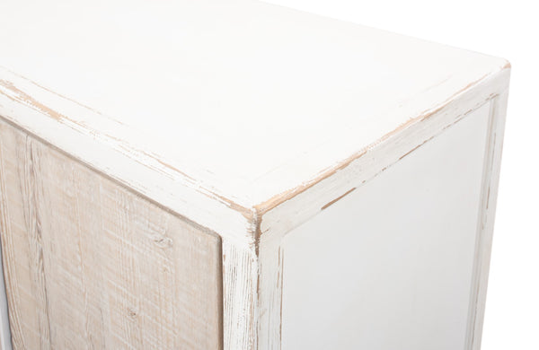 Sarreid Stefano Antique White Two Door Commode - Weathered Pine Wood Storage For Timeless Elegance White  53444