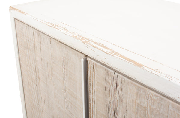 Sarreid Stefano Antique White Two Door Commode - Weathered Pine Wood Storage For Timeless Elegance White  53444