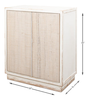 Sarreid Stefano Antique White Two Door Commode - Weathered Pine Wood Storage For Timeless Elegance White  53444