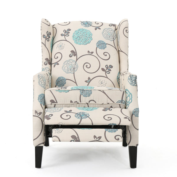 English Elm Christopher Knight Home® - Pushback Recliner Chair with Nailhead Trim and Wingback Design, Plush Fabric Comfort for Living Rooms White+Multi 60760.00