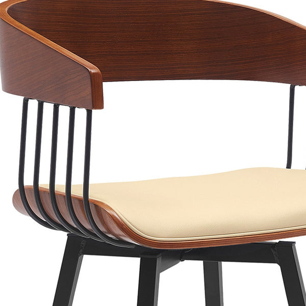 Homeroots 27" Cream And Black Faux Leather With Metal Swivel Counter Height Bar Chair   534450