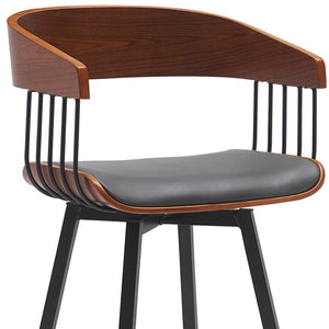 Homeroots 27" Gray And Black Faux Leather With Metal Swivel Counter Height Bar Chair   534451