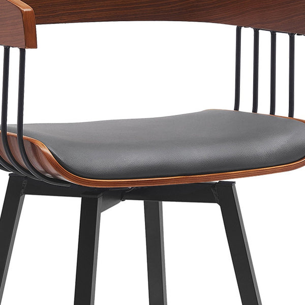 Homeroots 27" Gray And Black Faux Leather With Metal Swivel Counter Height Bar Chair   534451
