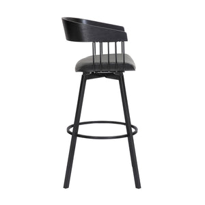 Homeroots 27" Gray And Black Faux Leather With Metal Swivel Counter Height Bar Chair   534452