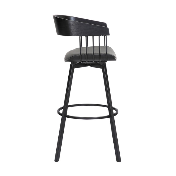 Homeroots 27" Gray And Black Faux Leather With Metal Swivel Counter Height Bar Chair   534452
