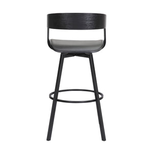 Homeroots 27" Gray And Black Faux Leather With Metal Swivel Counter Height Bar Chair   534452