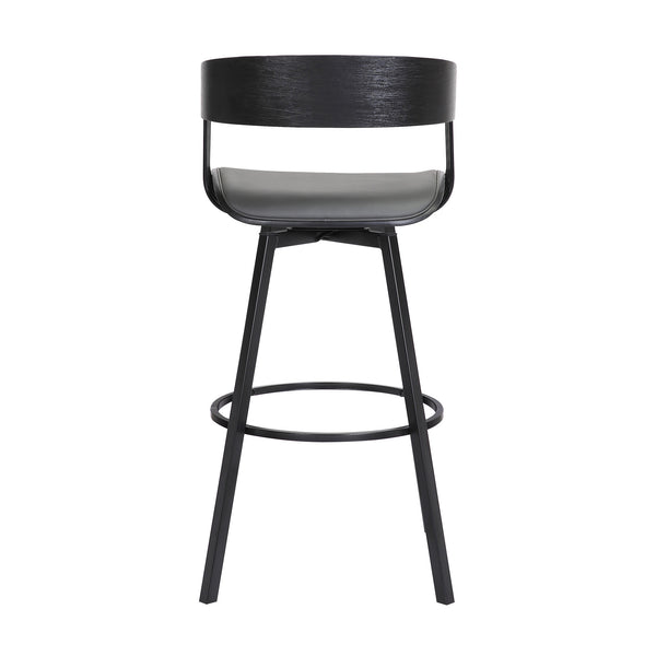 Homeroots 27" Gray And Black Faux Leather With Metal Swivel Counter Height Bar Chair   534452