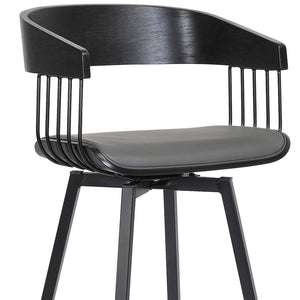 Homeroots 27" Gray And Black Faux Leather With Metal Swivel Counter Height Bar Chair   534452