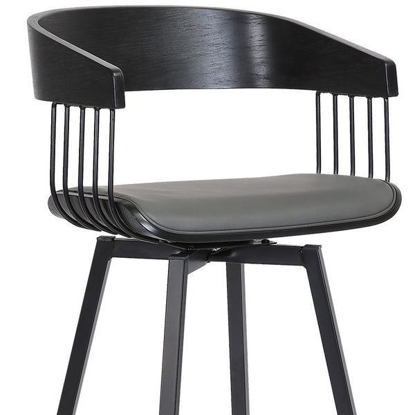 Homeroots 27" Gray And Black Faux Leather With Metal Swivel Counter Height Bar Chair   534452