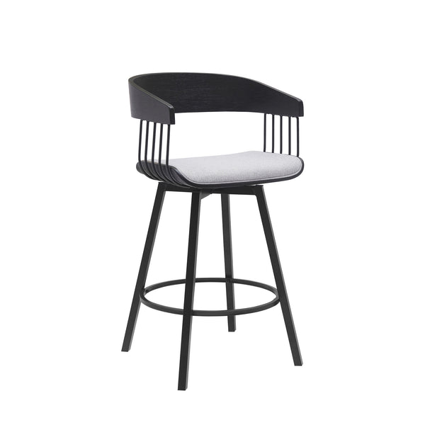 Homeroots 27" Light Gray And Black Fabric With Metal Swivel Counter Height Bar Chair   534453