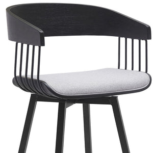 Homeroots 27" Light Gray And Black Fabric With Metal Swivel Counter Height Bar Chair   534453