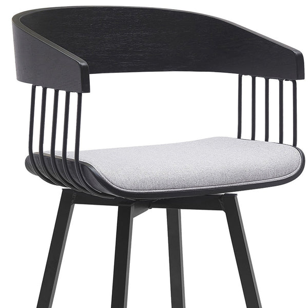 Homeroots 27" Light Gray And Black Fabric With Metal Swivel Counter Height Bar Chair   534453