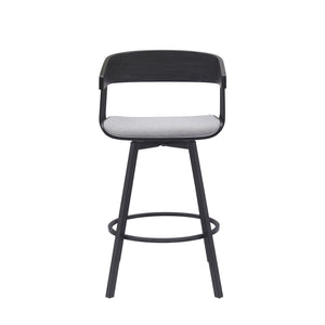 Homeroots 27" Light Gray And Black Fabric With Metal Swivel Counter Height Bar Chair   534453