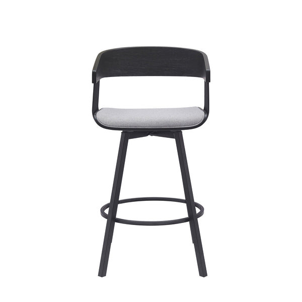 Homeroots 27" Light Gray And Black Fabric With Metal Swivel Counter Height Bar Chair   534453