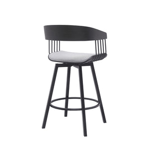 Homeroots 27" Light Gray And Black Fabric With Metal Swivel Counter Height Bar Chair   534453