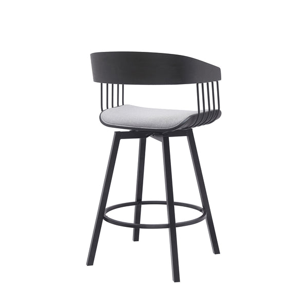 Homeroots 27" Light Gray And Black Fabric With Metal Swivel Counter Height Bar Chair   534453