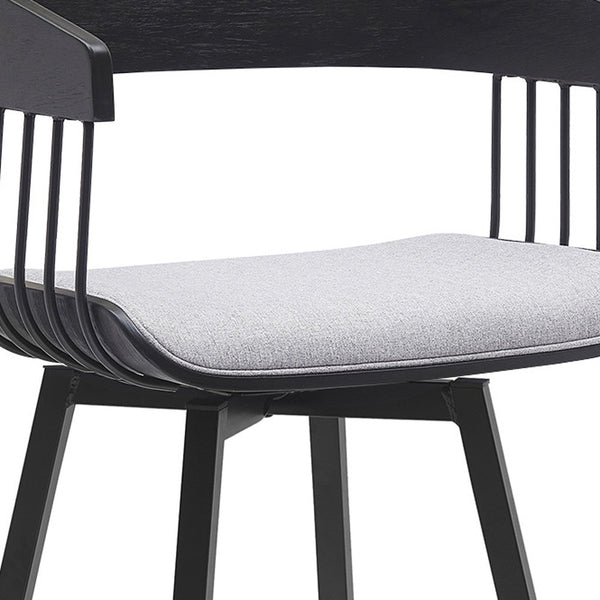 Homeroots 27" Light Gray And Black Fabric With Metal Swivel Counter Height Bar Chair   534453