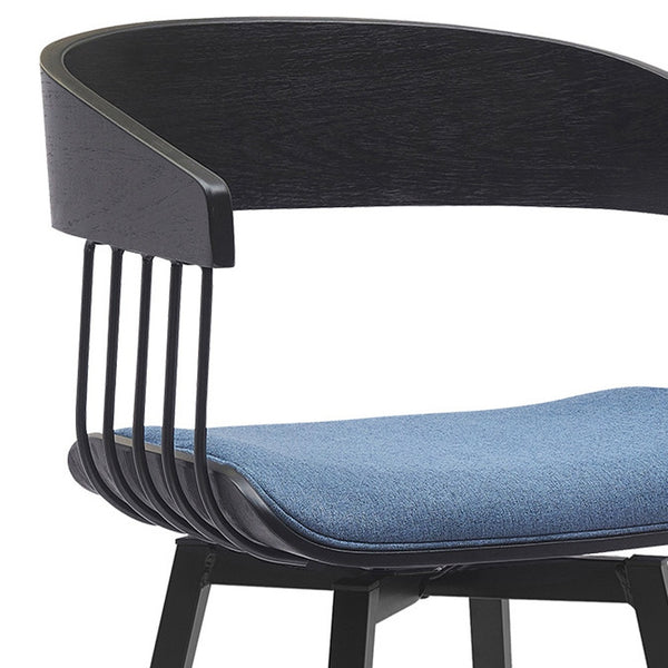 Homeroots 27" Blue And Black Fabric With Metal Swivel Counter Height Bar Chair   534454