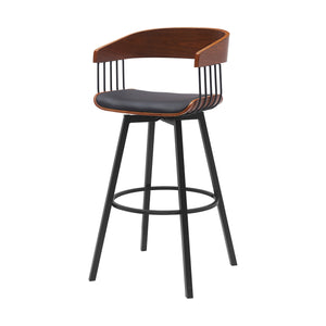 Homeroots 31" Black Faux Leather And Metal Swivel Bar Height Bar Chair   534455