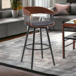 Homeroots 31" Black Faux Leather And Metal Swivel Bar Height Bar Chair   534455